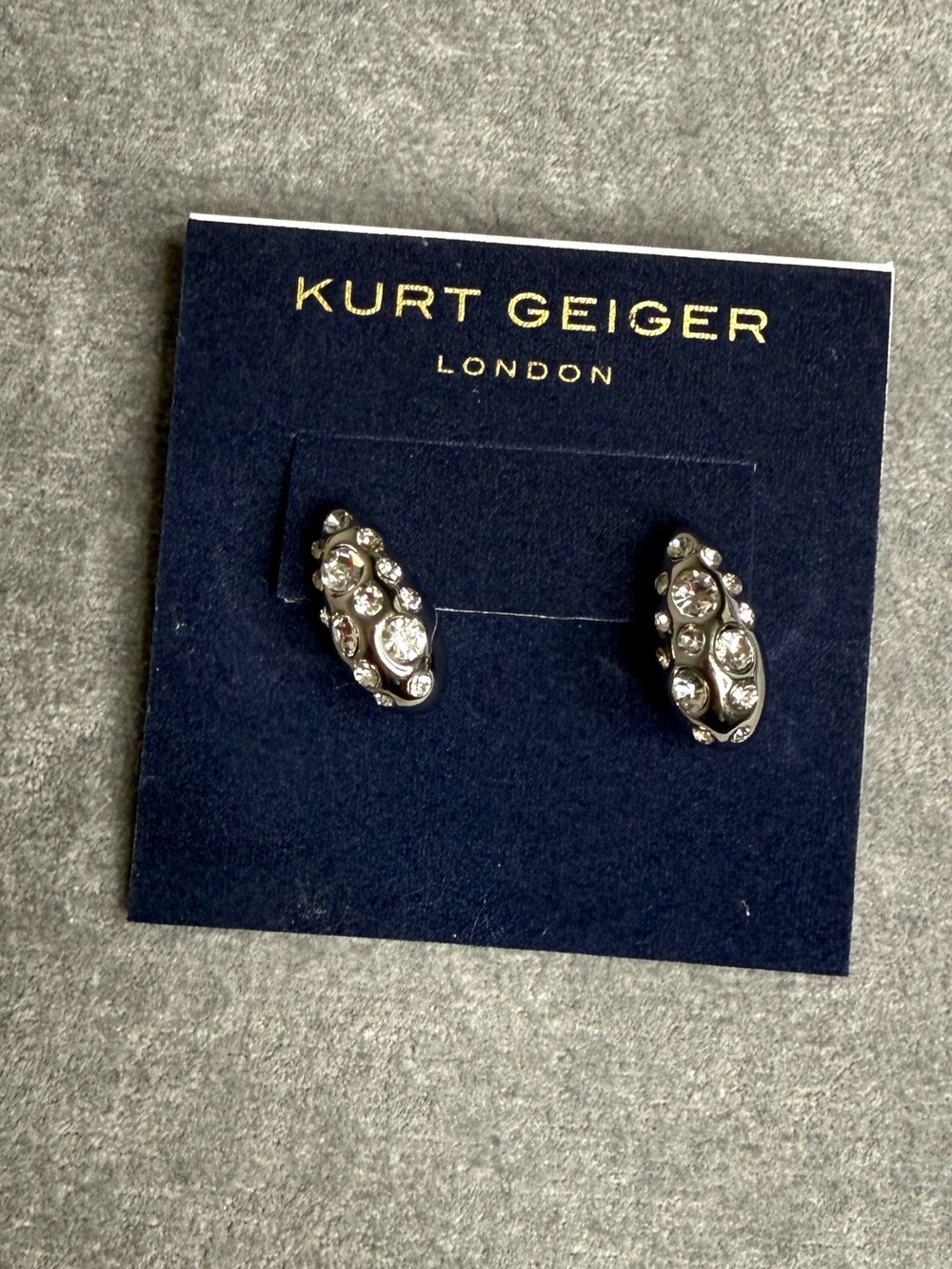 NWT Kurt Geiger Bombay Pavé CZ Dome Hoop Earrings, Silver/ Crystal - Picture 1 of 3